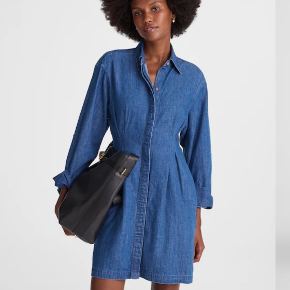 Madewell Denim Pleated Mini Shirtdress NW521 NWT $138 Retail
